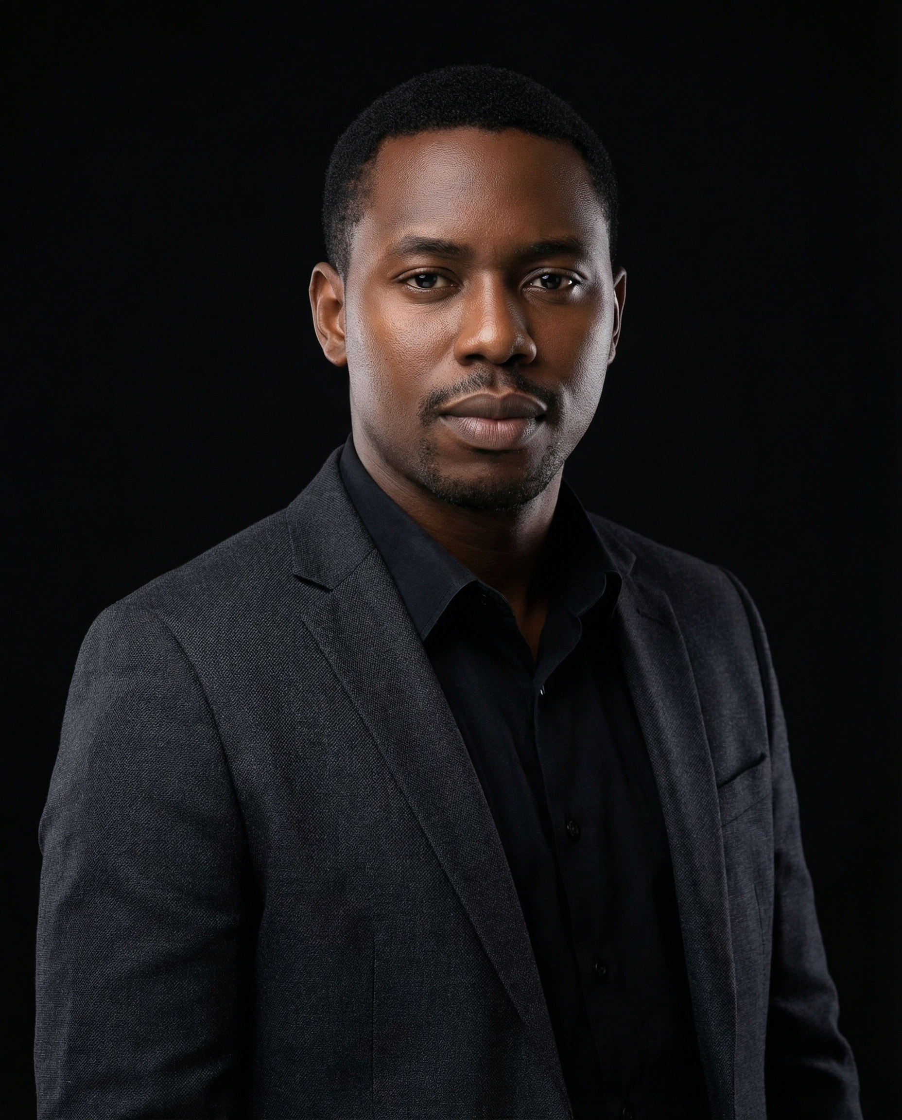 Black studio headshot